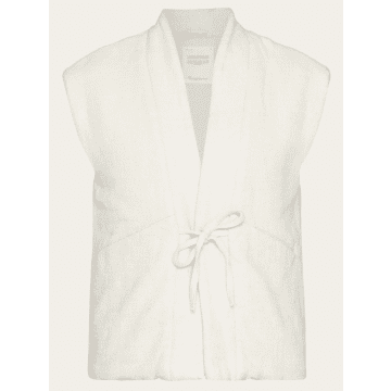 Knowledge Cotton Apparel 2100007 Padded Kimono Herringbone Structure Waistcoat Egret In White