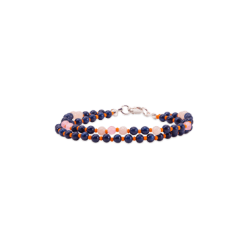 Hn Navy & Pink Mashan Jade Beaded Bracelet In Blue