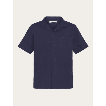 Knowledge Cotton Apparel 1090075 Box Short Sleeve Seersucker Shirt Night Sky In Blue
