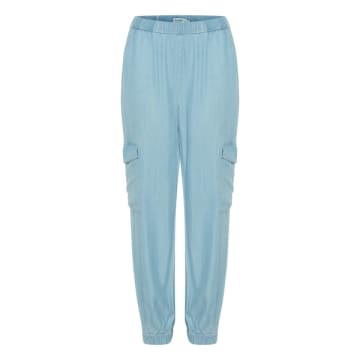 B.young Lana Cargo Trousers 4 In Light Blue Denim