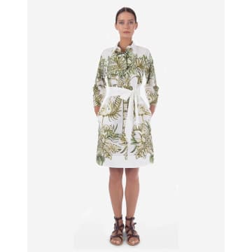 Sara Roka Elenat B Jungle Print Crop Sleeve Midi Dress With Belt Col: In Green