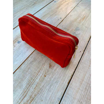 Marlon Anne Suede Cosmetic Bag In Red