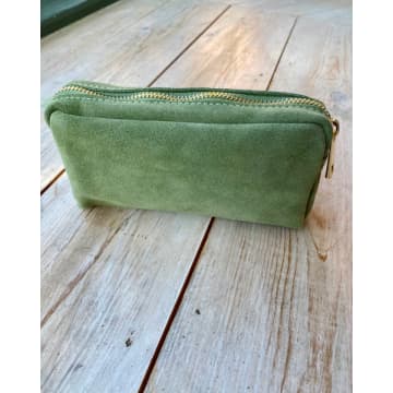 Marlon Anne Suede Cosmetic Bag In Green