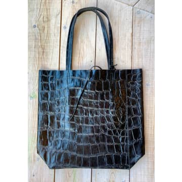 Marlon Croc Shopper Handbag In Black