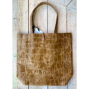 Marlon Croc Shopper Handbag In Brown