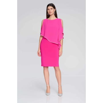 Joseph Ribkoff Layered Dress With Cape Overlay In Pink