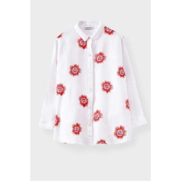 Rosso35 Embroidered Linen Gathered Shirt In White