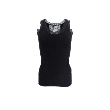 Black Colour Ivy Rib Lace Vest In Black