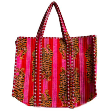 Sixton London Madagascar Print Pink Velvet Quilted Tote Bag
