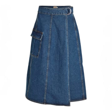 Vila High-waist Denim Wrap Skirt In Blue