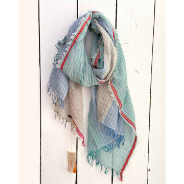 Ombre London Aqua And Blue Textured Lightweight Scarf In Green