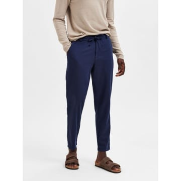 Selected Homme Brody Linen Pants Slim Tapered Dark Sapphire In Blue