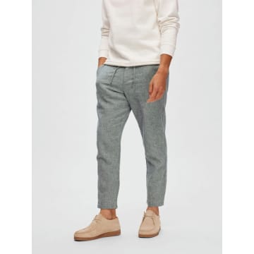 Selected Homme Brody Linen Pants Slim Tapered Sky Captain/oatmeal In Gray