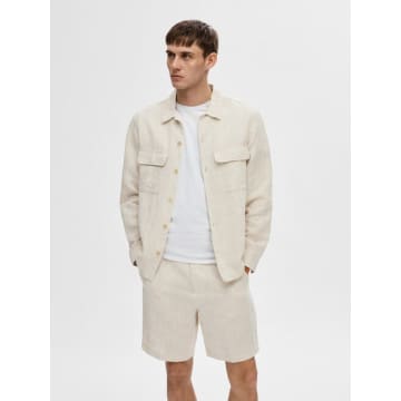 Selected Homme Mads Linen Overshirt Pure Cashmere/white
