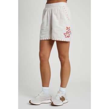 Native Youth Linen Blend Shorts With Floral Embroidery In White