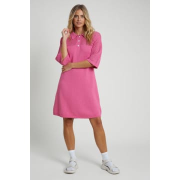 Native Youth Pink Cotton Open Knit Polo Mini Dress
