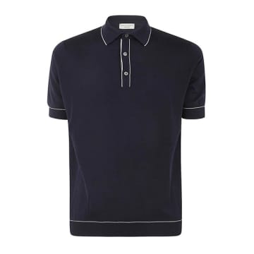 Filippo De Laurentiis - Navy Blue Knitted Polo Shirt With Trim In Superlight Cotton