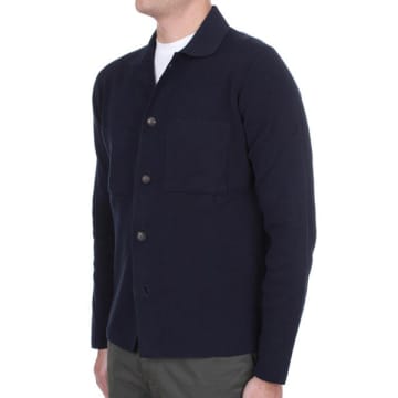 Shop Filippo De Laurentiis - Navy Blue Field Jacket Cardigan In Super Soft Cotton