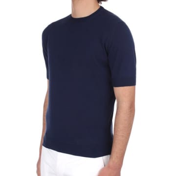 Filippo De Laurentiis - Dark Blue Lightweight Crepe Cotton Short Sleeve Knitted T-shirt