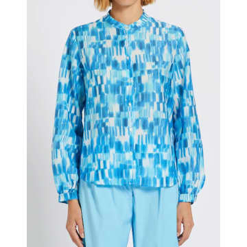 Marella Nancy Water Colour Baloon Sleeve Shirt Size: 14, Col: Turquois In Blue