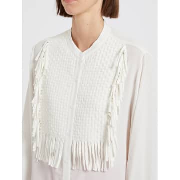 Marella Sigma Woven Tassle Long Sleeve Silk Shirt Size: 14, Col: Cream In Neutrals