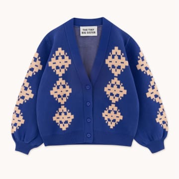 The Tiny Big Sister Nora Jaquard Cardigan In Blue
