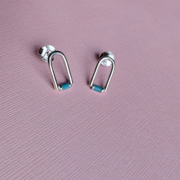 Vurchoo Jewellery Vurchoo Silver Contemporary Enamel Arch Stud Earrings In Metallic