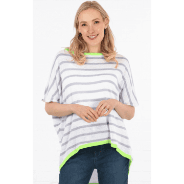 Msh Striped Short Sleeve Cotton Jumper With Contrasting Trim In White Lilac And Lime