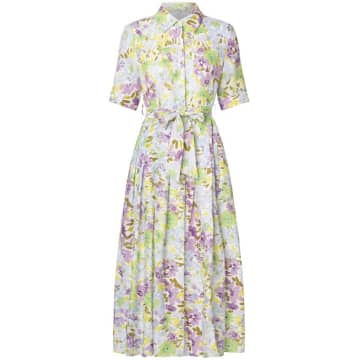 Charlotte Sparre Pleat Shirty Dress Linen Garden Blue