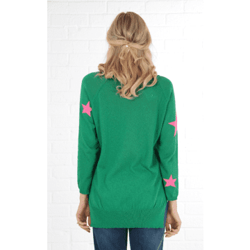 Msh Scattered Star Print Lightweight Cotton Jumper In Green And Fuchsia