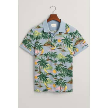 Gant - Hawaiian Print Polo Shirt In Dove Blue 2062037 474