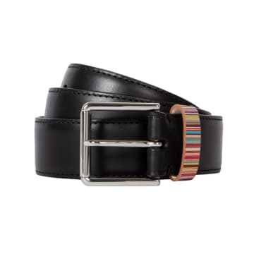Paul Smith Menswear Signature Stripe Keeper Leather Belt In Black