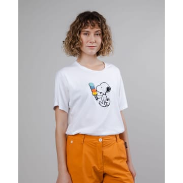 Brava Fabrics White Peanuts Icecream Printed Oversize T Shirt