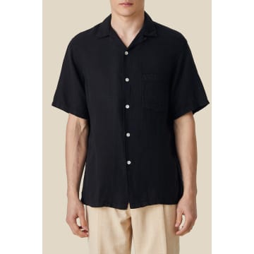 Shop Portuguese Flannel Black Linen Camp Collar Shirt