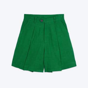 Lowie Linen Viscose Emerald Pleat Shorts In Green