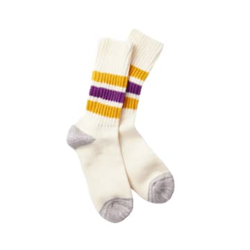 Shop Rototo Old School Ribbed Socks Yellow / Purple