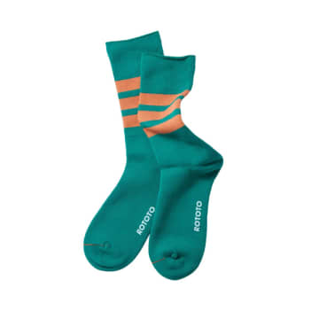 Shop Rototo Fine Pile Striped Crew Socks Green / Orange