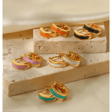 The Forest & Co. Gold Enamel Hoop Earrings In Orange