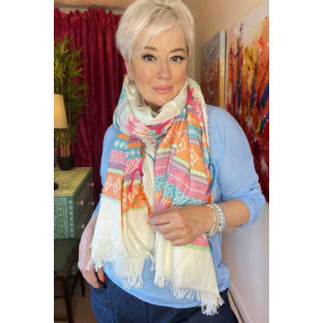 Ombre London Summer Aztec Lightweight Scarf In White