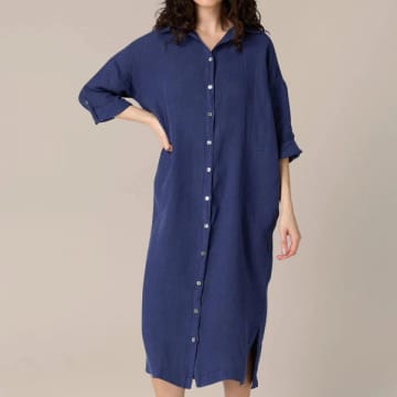 Sahara Linen Shirt Dress In Blue