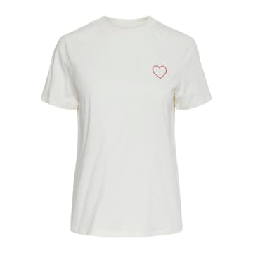 Pieces Ria Tee With Embroidered Heart In White