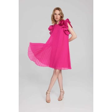Joseph Ribkoff Chiffon Pleated Dress With Organza Flower Detail In Pink