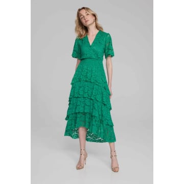 Joseph Ribkoff Lace Ruffled A-line Dress In Noble Green