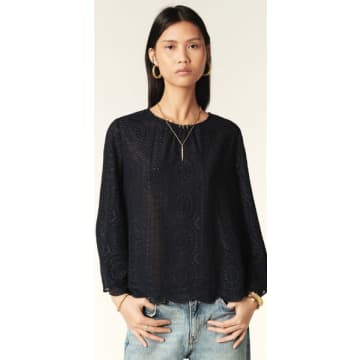 Ba&sh Bruna Broderie Anglaise Blouse In Blue