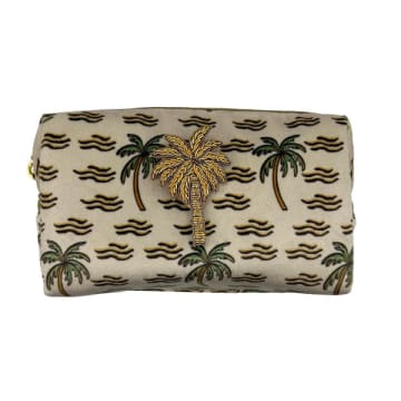 Sixton Jewellery Small Sand Palm Print Make Up Bag And Palm Tree Pin In Neutrals