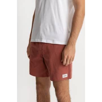 Rhythm Clay Textured Linen Jam Shorts In Red