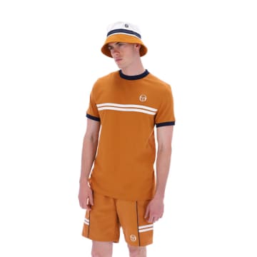 Sergio Tacchini Supermac T-shirt In Meerkat/ Maritime Blue In Orange