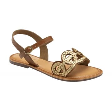 Shop Ravel Lauder Flat Sandals In Tan & Gold Leather In Neutrals