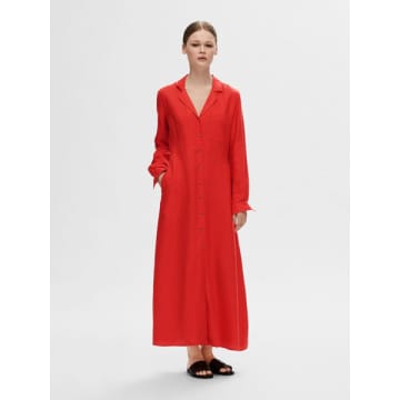 Selected Femme Lyra Maxi Shirt Dress In Red