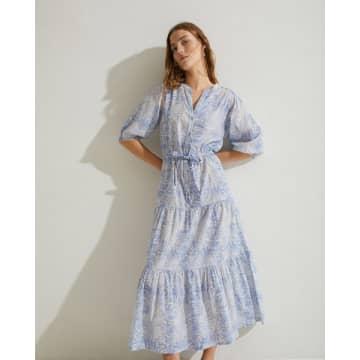 Yerse Watercolour Waves Tiered Dress In Blue
